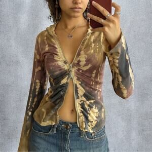 Vintage Y2K Barbara Lesser Fibers Tie Dye Zip Front Cotton Ruched Jacket USA M